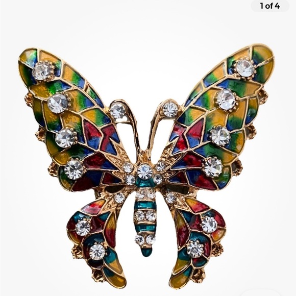 Jewelry - Colorful Enamel Butterfly Brooch Pin Rhinestone Crystal Gold Tone Multicolor
